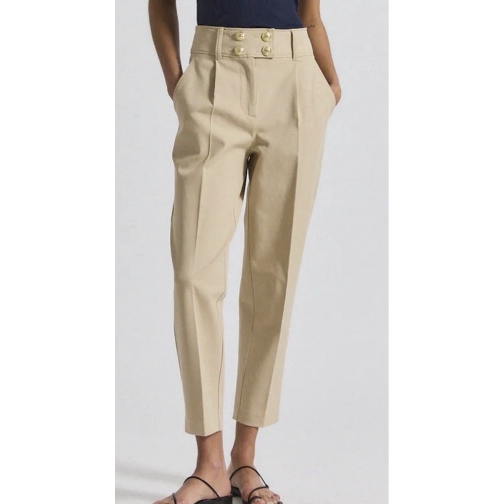 Derek Lam 10 Crosby Leonie Pleated Tapered Pants Safari Tan Gold Button Sz 2 EUC